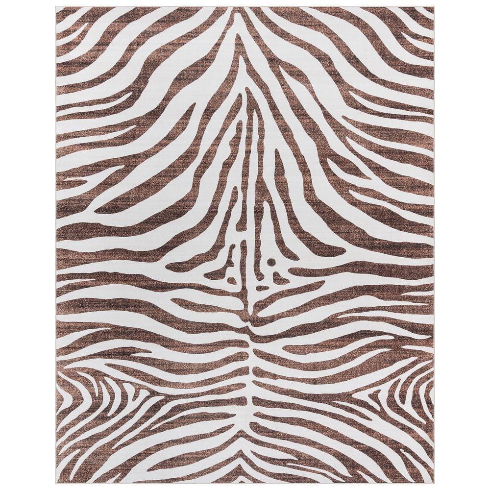 Gertmenian Crystal Print Zebra Modern Animal Print Brown Cream Washable Flat Pile Indoor Area Rug