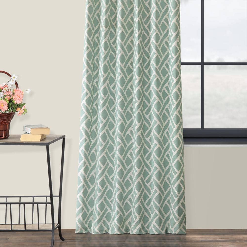Martinique Aqua Printed Cotton Curtain (1 Panel), Martinique Aqua, 50W X 108L
