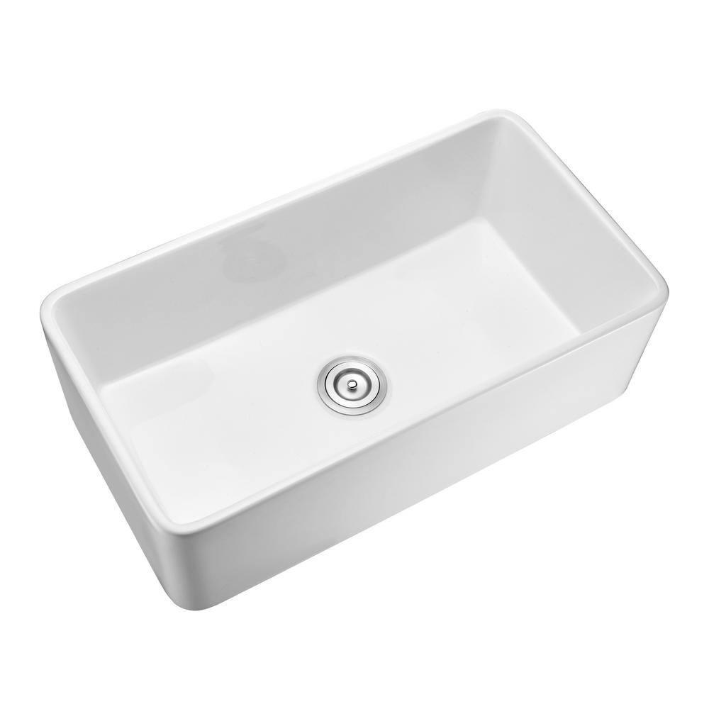 30 in. Rectangular Farmhouse Apron Single Bowl White Ceramic Kitchen Sink with Grid and Strainer