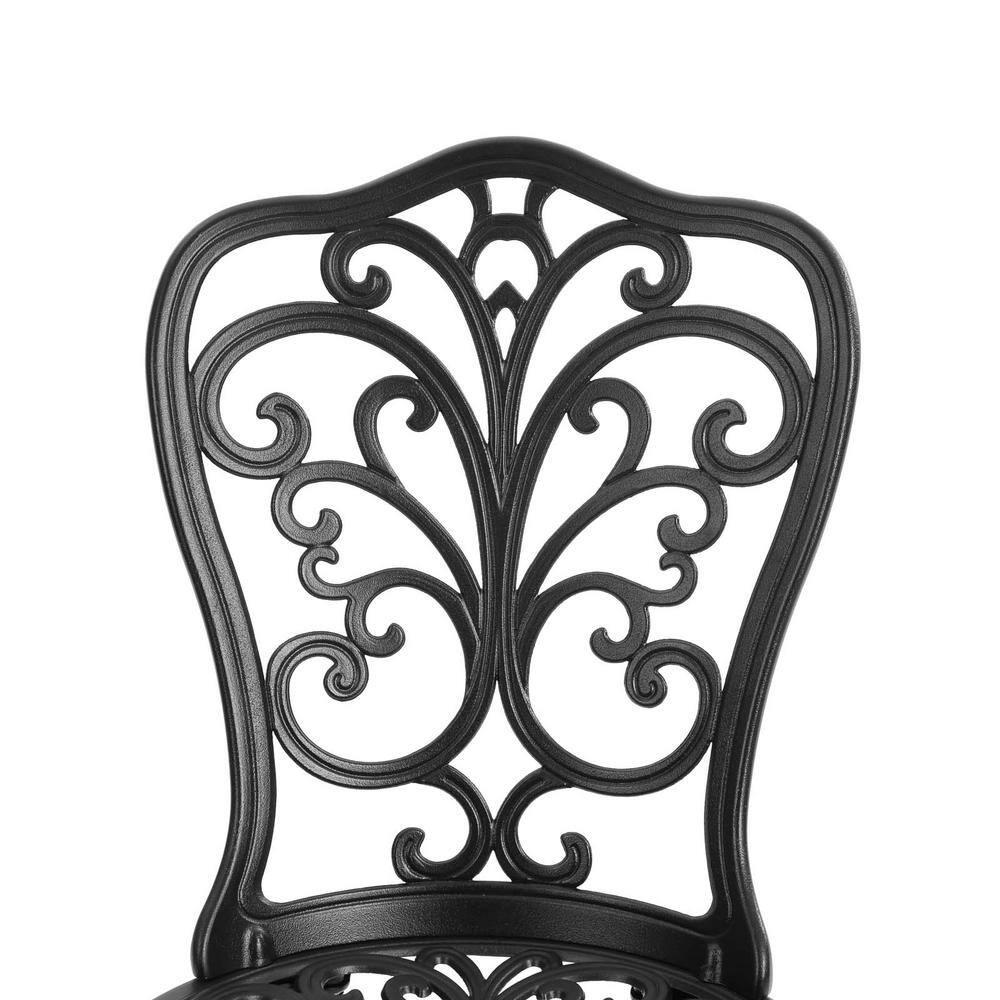 Black Cast Aluminum 3-Piece Outdoor Bistro Set with Round Table