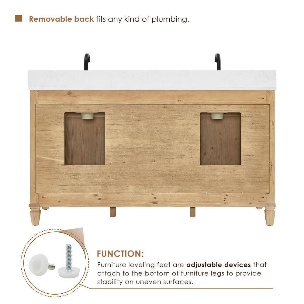 Altair-13 60" Double Bathroom Vanity in with Grain White Engineered Stone Countertop