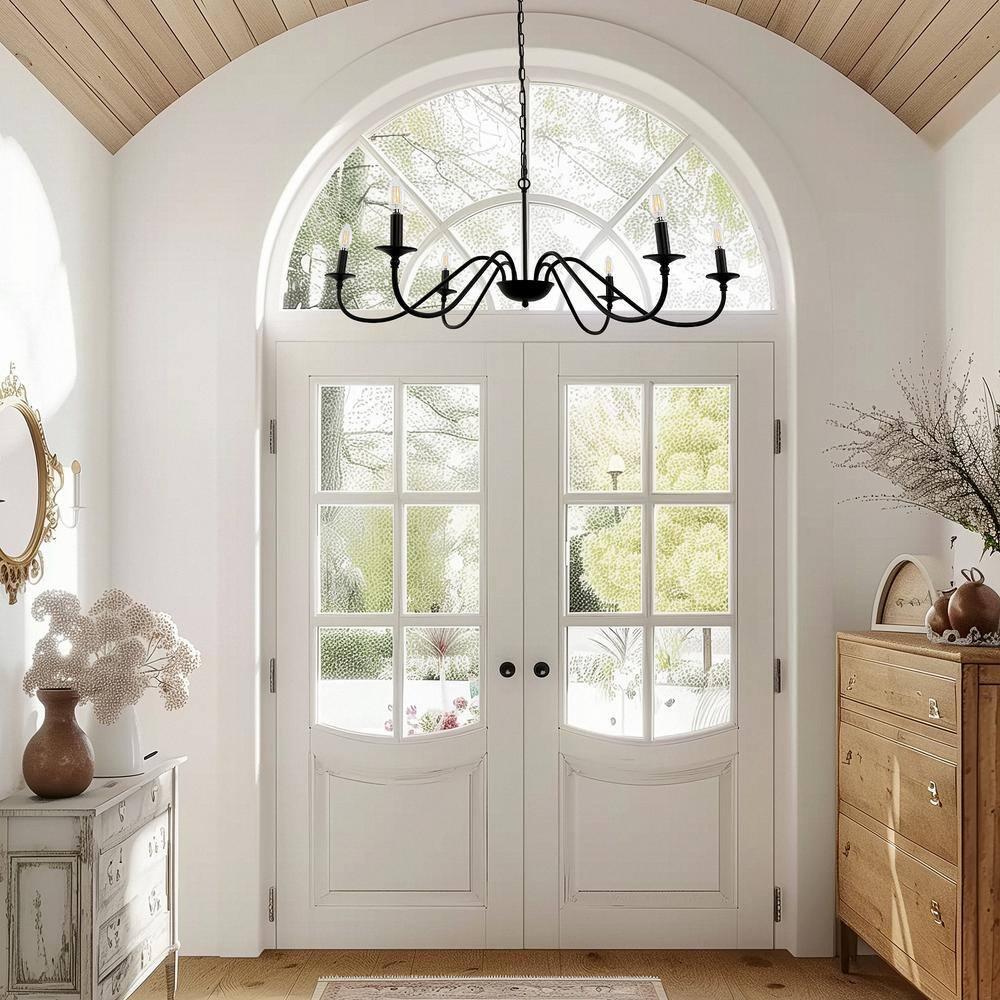 Black Chandelier 6-Light Chandeliers for Dining Room Rustic Farmhouse Chandelier Modern Kitchen Light Fixtures Ceiling Chandeliers Light Fixture for Living Room, Foyer, Bedroom, Hallway,