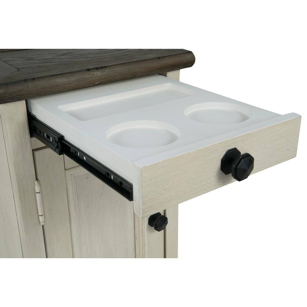 Signature Design by Ashley Bolanburg Chair Side End Table Brown/White: Vintage Style, USB Ports, Storage Cabinet