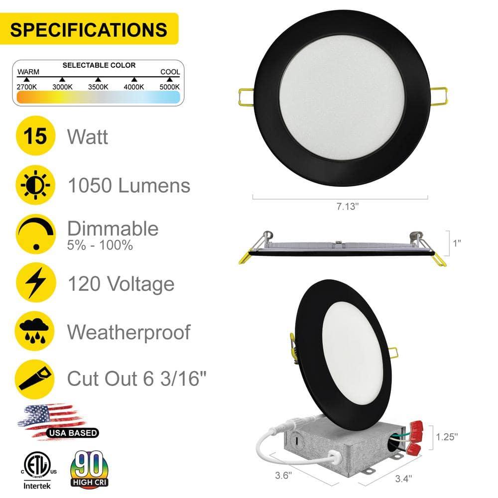 Panel Downlight 6'' Selectable Color Temperature Dimmable Air-Tight IC Rated LED Canless Recessed Lighting Kit