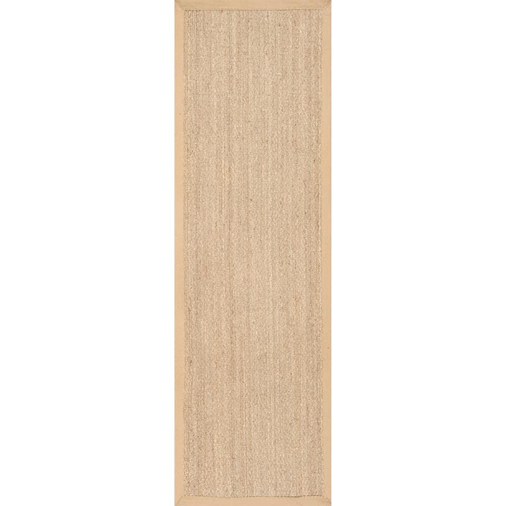 Beige Seagrass Runner Rug with Cotton Border, 2'6" x 14'
