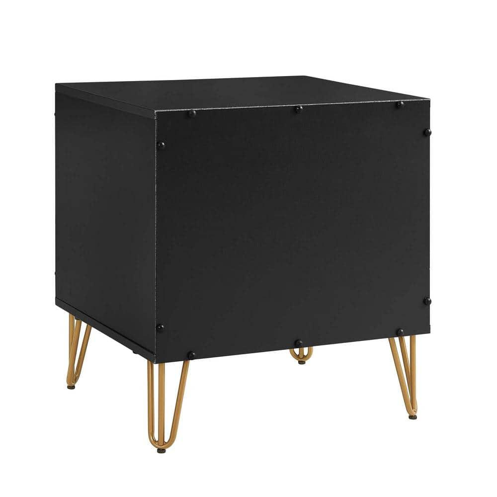 Manhattan Comfort Dumbo Nightstand with Drawer Black: Modern Design, Splayed Metal Legs, Soft Close Storage