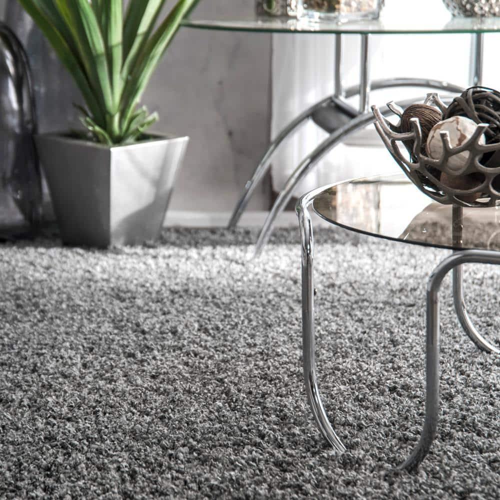 Marleen Plush Shag Gray 10 ft. x 14 ft. Contemporary Living Room/Bedroom/Dining Room Area Rug
