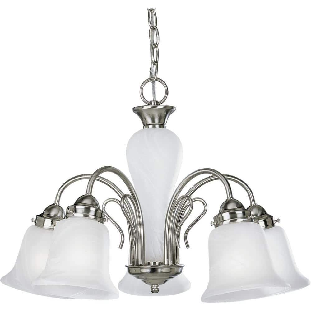 Progress Lighting Bedford 5-Light Chandelier, Brushed Nickel, Alabaster Glass Shades