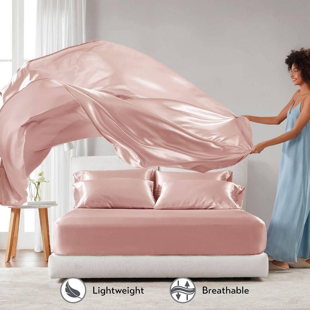 California King Satin Luxury 6pc Sheet Set Blush