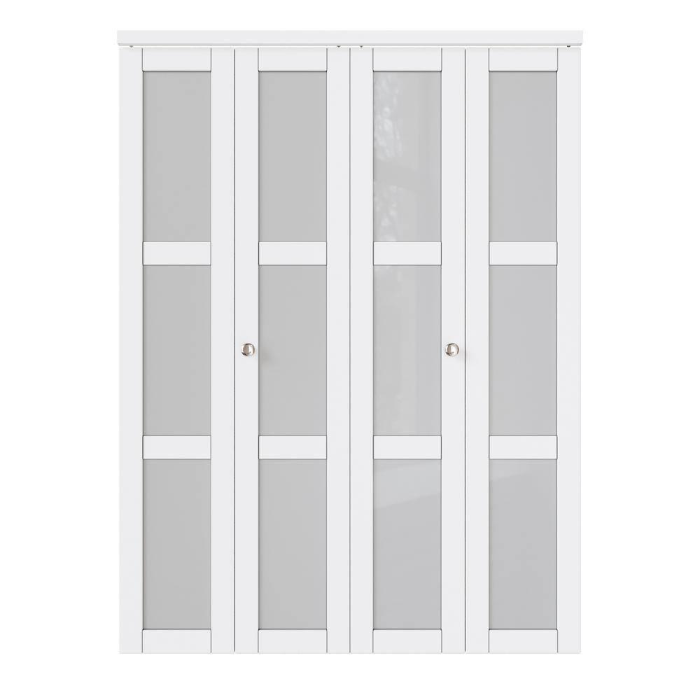 CHIC MODE Double Bifold Doors 3 Lite Frosted Glass Solid Manufactured Wood Prefinished Folding Door & Reviews | Wayfair