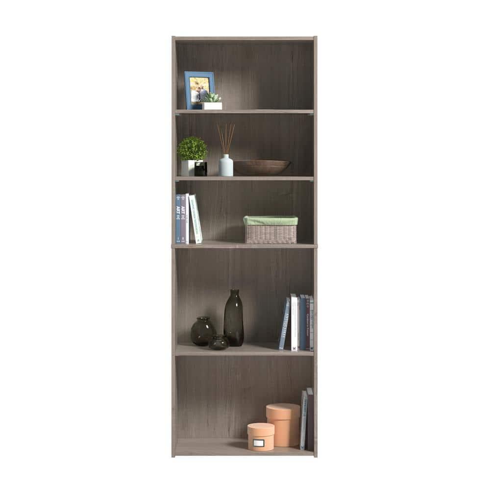 71.18"5 Shelves Beginnings Vertical Bookcase Silver Sycamore- Sauder: Modern Storage, MDF Frame: Paper Laminate Surface