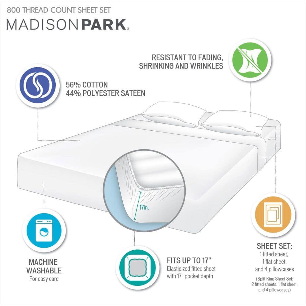 Split King 800 Thread Count 7pc Cotton Blend Sheet Set White