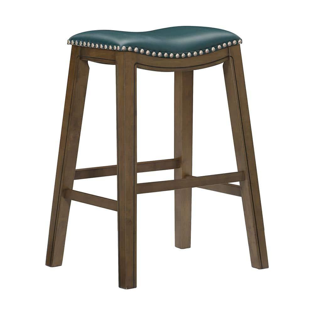 Homelegance 29" Pub Height Wooden Bar Stool Saddle Seat Barstool, Green Brown