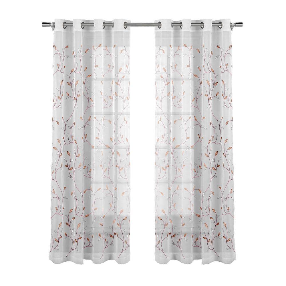 Grommet Curtain Panel, Embroidered Sheer Extra-Wide, Pink 54" x 84"