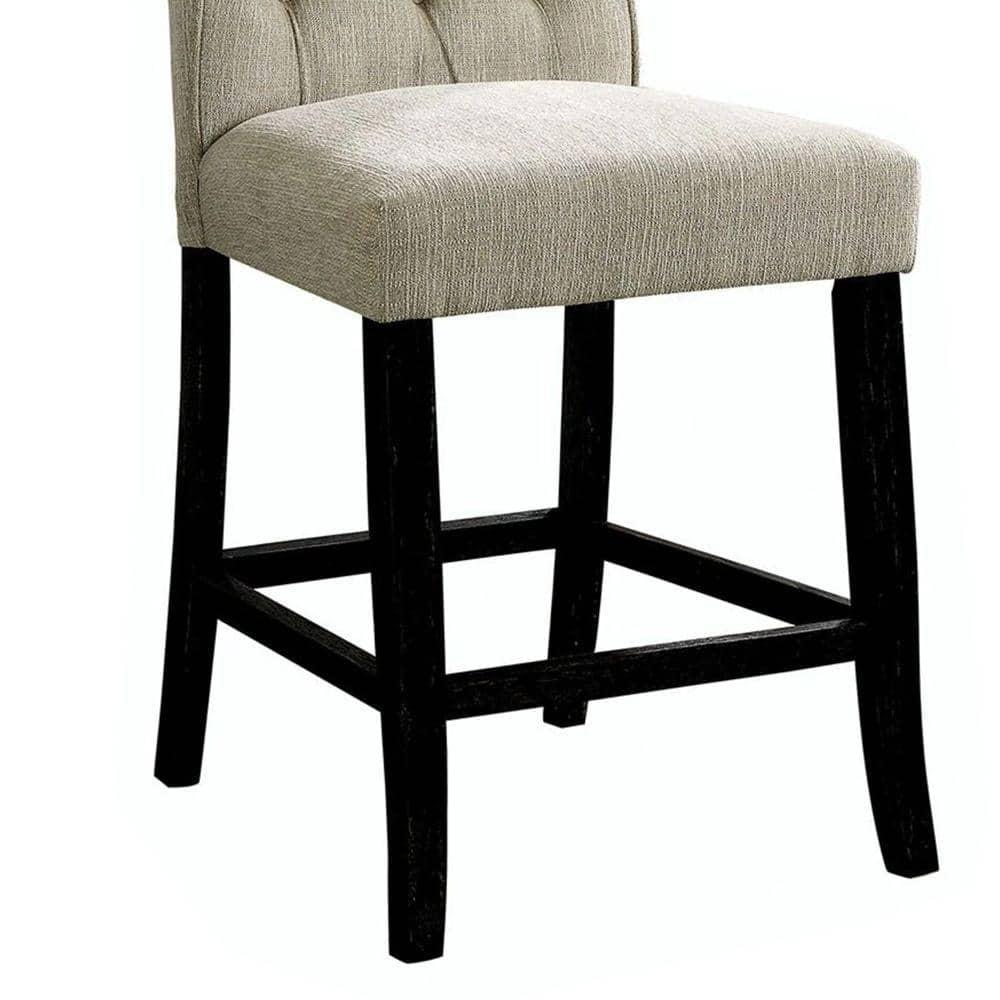 Wooden Fabric Upholstered Counter Height Chair in Ivory And Black in Pack Of Two