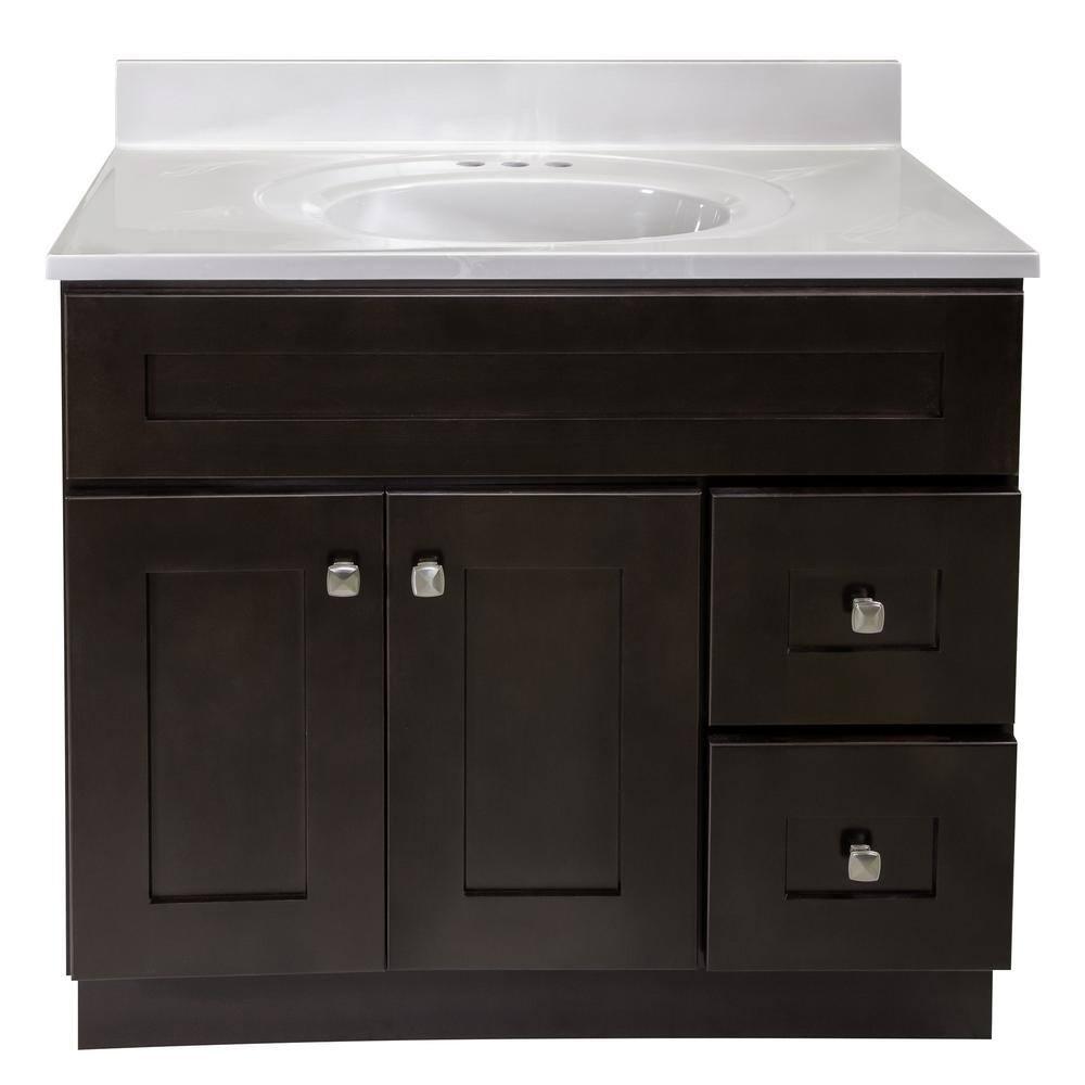 Design House Brookings 37 Inch Solid Wood Bathroom Vanity with Cultured Marble Top, Assembled, Sherwin Williams® Gray – Design House, 216127