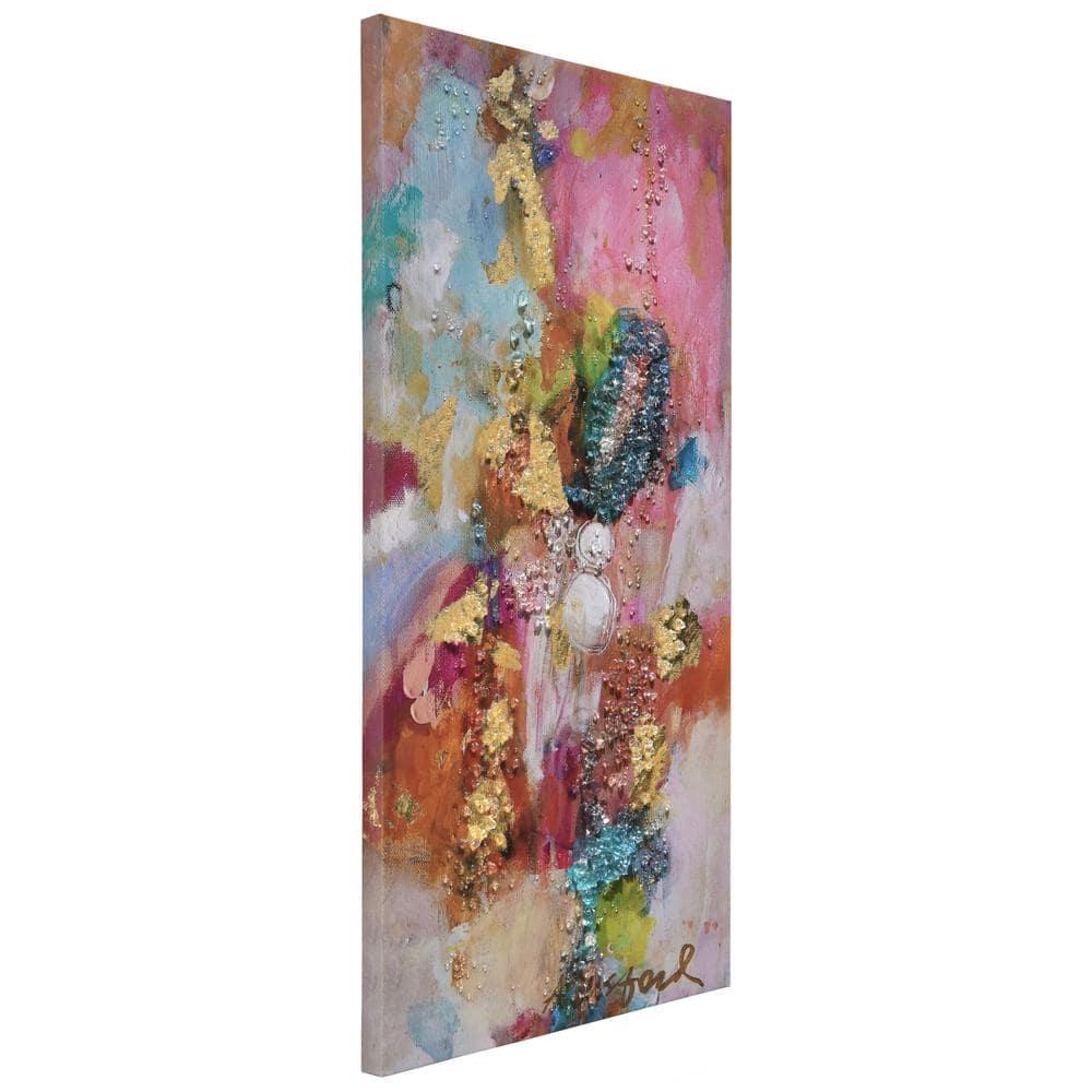 "Colorful Symphony II" Crystallus Epoxy Coated Wrapped Glossy Canvas Wall Art with Heavy Acrylic Crystal Shards Embellishments