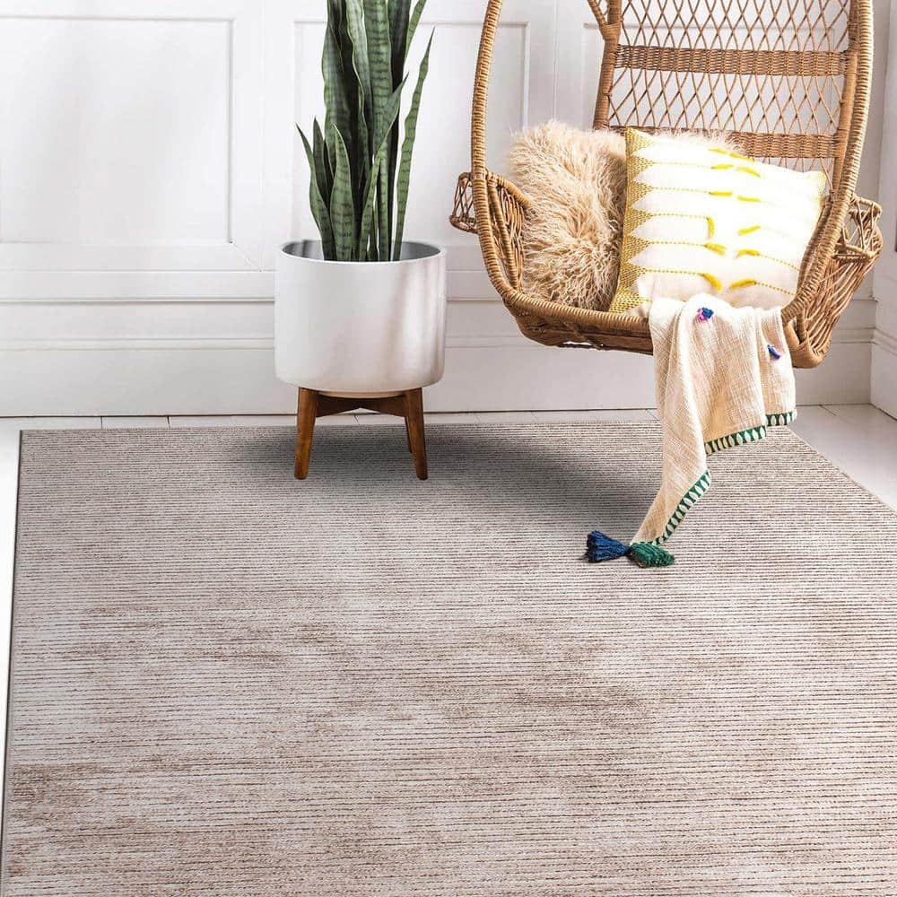 World Rug Gallery Contemporary Distressed Stripe Machine Washable 10'x14' Beige Area Rug