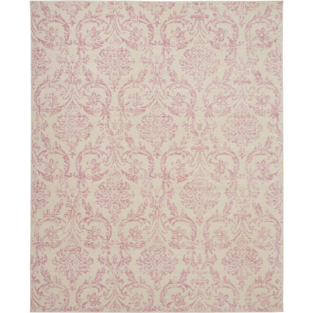 Jubilant JUB09 Area Rug Farmhouse Vintage Damask By Nourison Ivory/Pink 7' x 10'