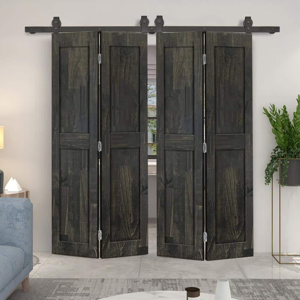 Calhome 2 Panel Shaker Pine Wood Bi-Fold Door with Sliding Barn Door Hardware Kit