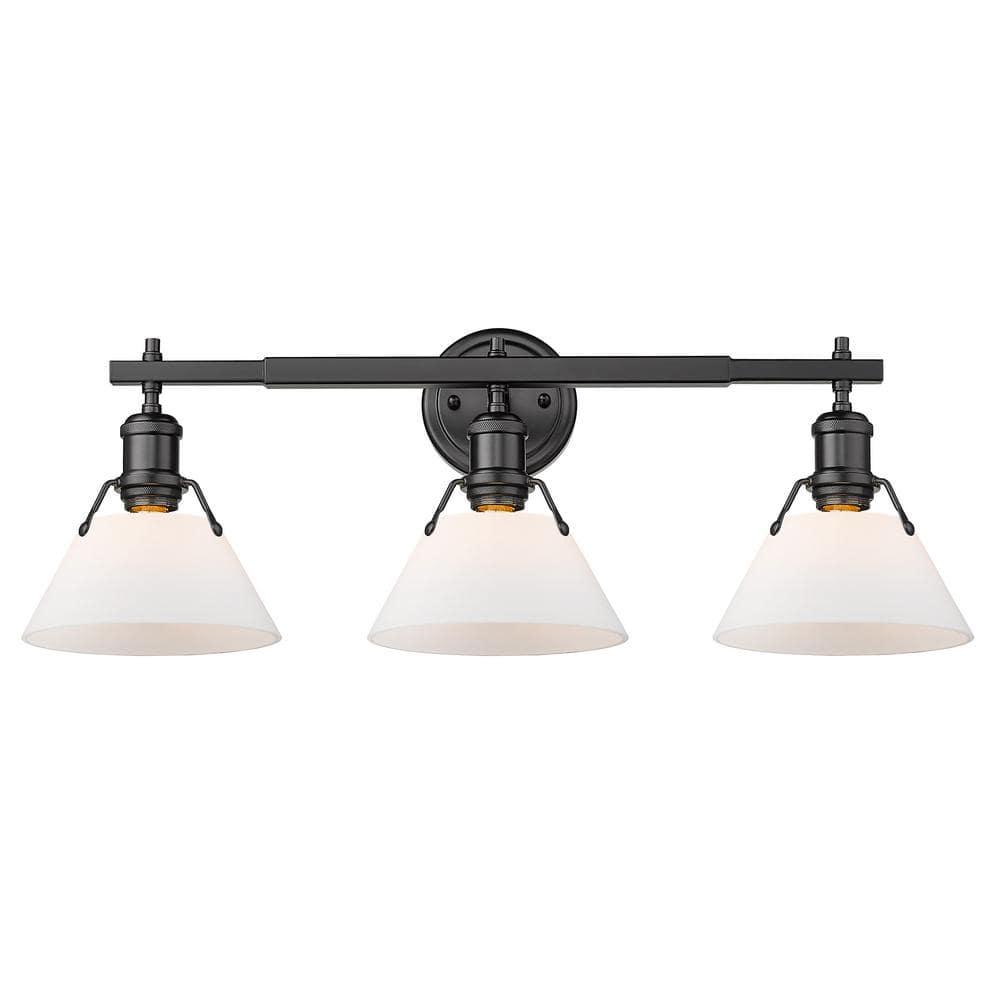 Golden Lighting Orwell 3-Light Vanity Light in Matte Black with Opal Glass
