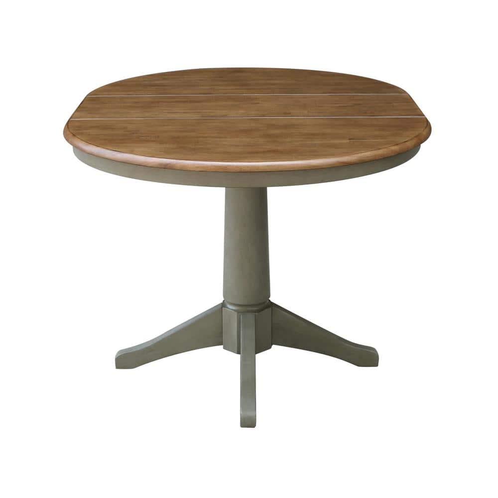 International Concepts 36" Round Top Pedestal Table With 12" Leaf - Dining Height - Distressed Hickory/Stone