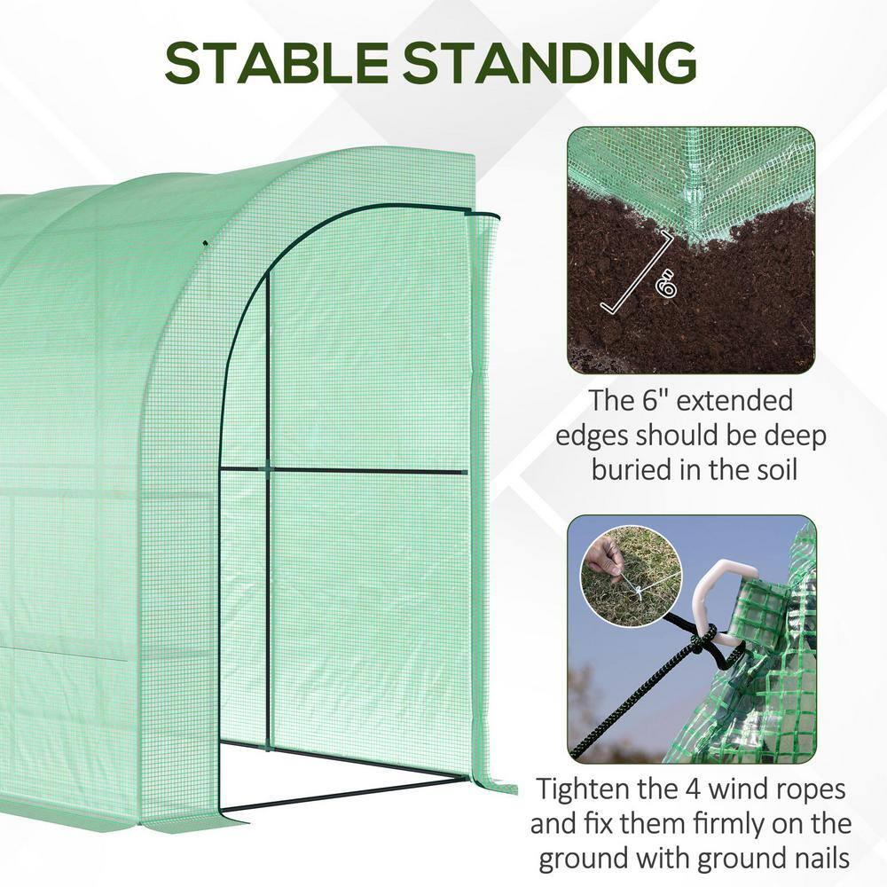 Outsunny 118" x 59" x 83.75" Outdoor Walk-In Greenhouse, Plant Nursery with Roll-up Window, PE Cover, and 3-Tier Wire Shelves, Green