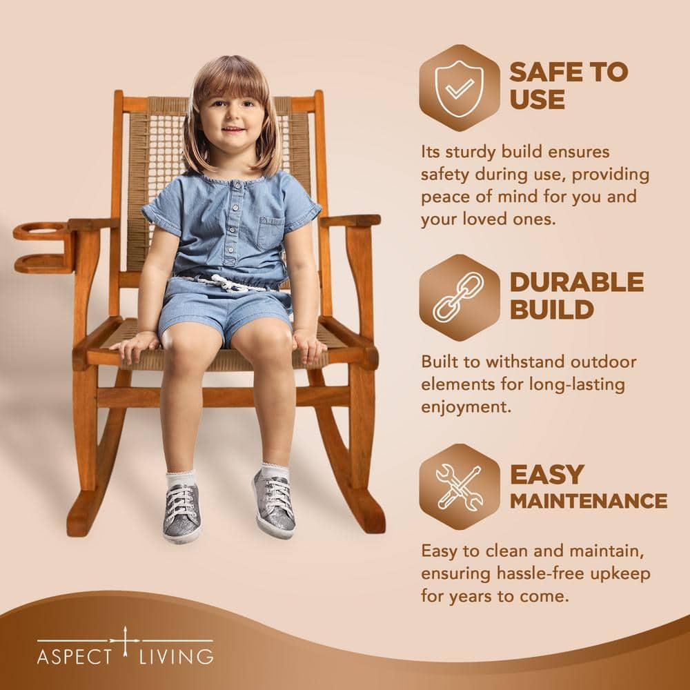 Aspect Living Vega Rocking Chair with Beverage Holder Natural Finish Wooden Chair, Patio, Backyard, Indoor & Outdoor Use - Robust Wood Construction
