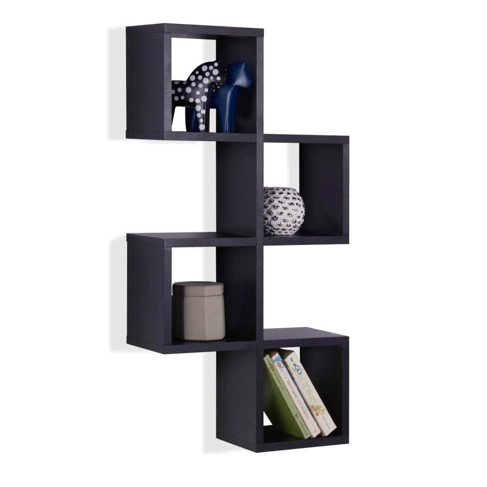 Danya B. 30" x 15.25" Cubby Chessboard Wall Shelf Black : Modern Laminated MDF, Versatile Display