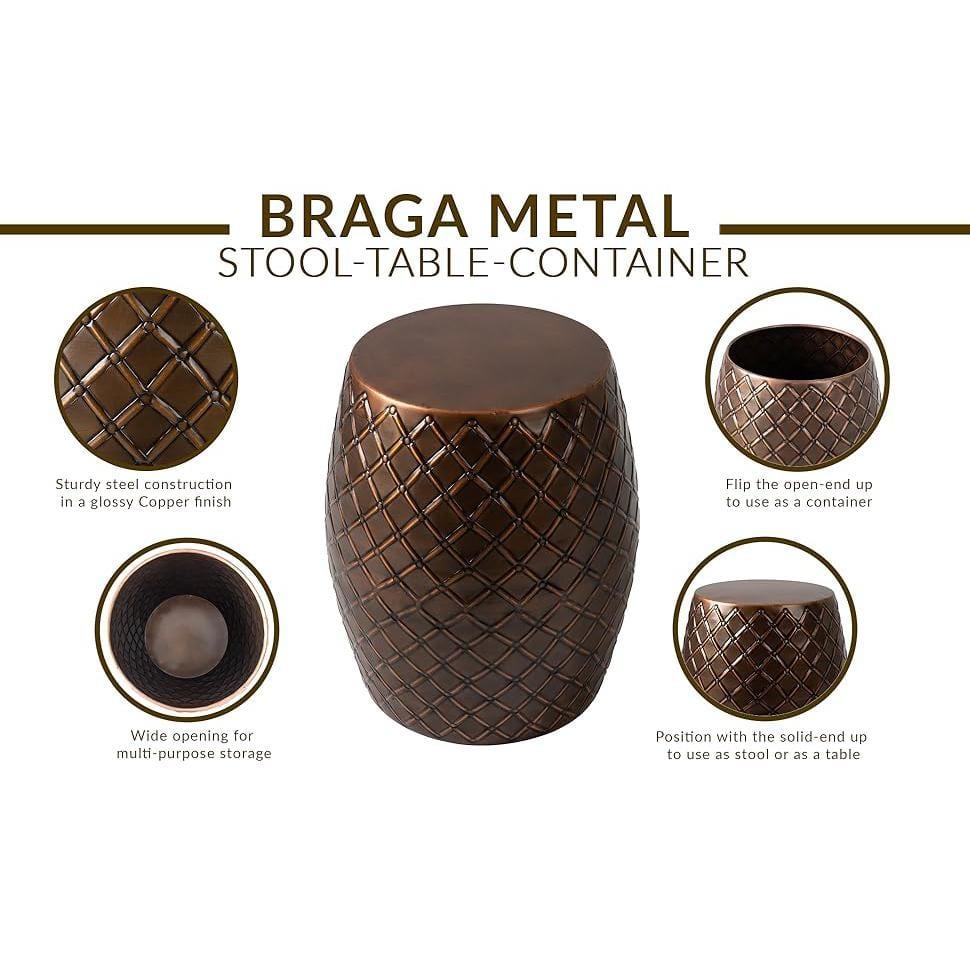 Balkene Home Braga Metal Stool Table Planter Sense End Table Stool Modern Decor-Glossy Copper Finish