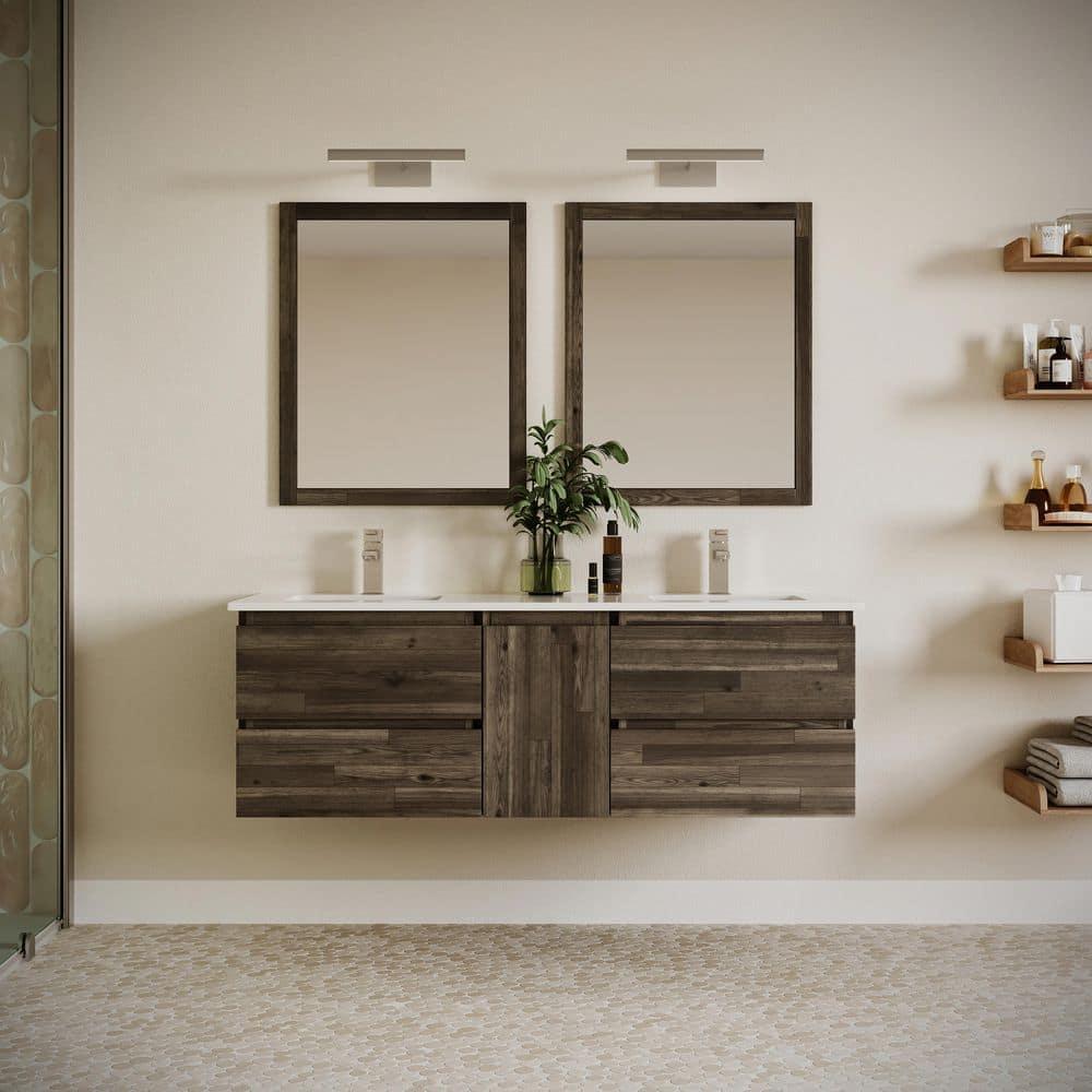 Fresca Formosa 60" Wall Mount Floating Double Sink Modern Bathroom Vanity with Top, Sinks and Mirrors - Faucets Not Included