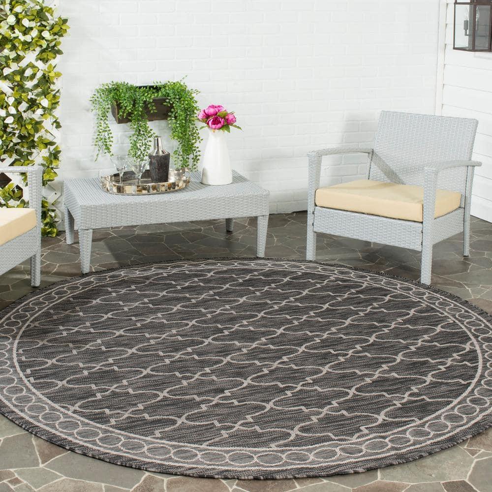 Courtyard CY8871 Power Loomed Indoor/Outdoor Area Rug - Black/Beige - 6'7" Round - Safavieh.