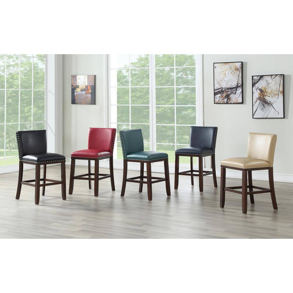Tiffany Counter Chairs - Set of 2 - Black - Nailhead Trim Kitchen Island Stools - Wood Legs