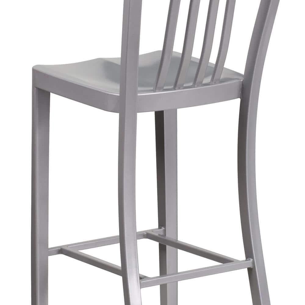 Flash Furniture Commercial Grade 30" High Silver Metal Indoor-Outdoor Barstool with Vertical Slat Back