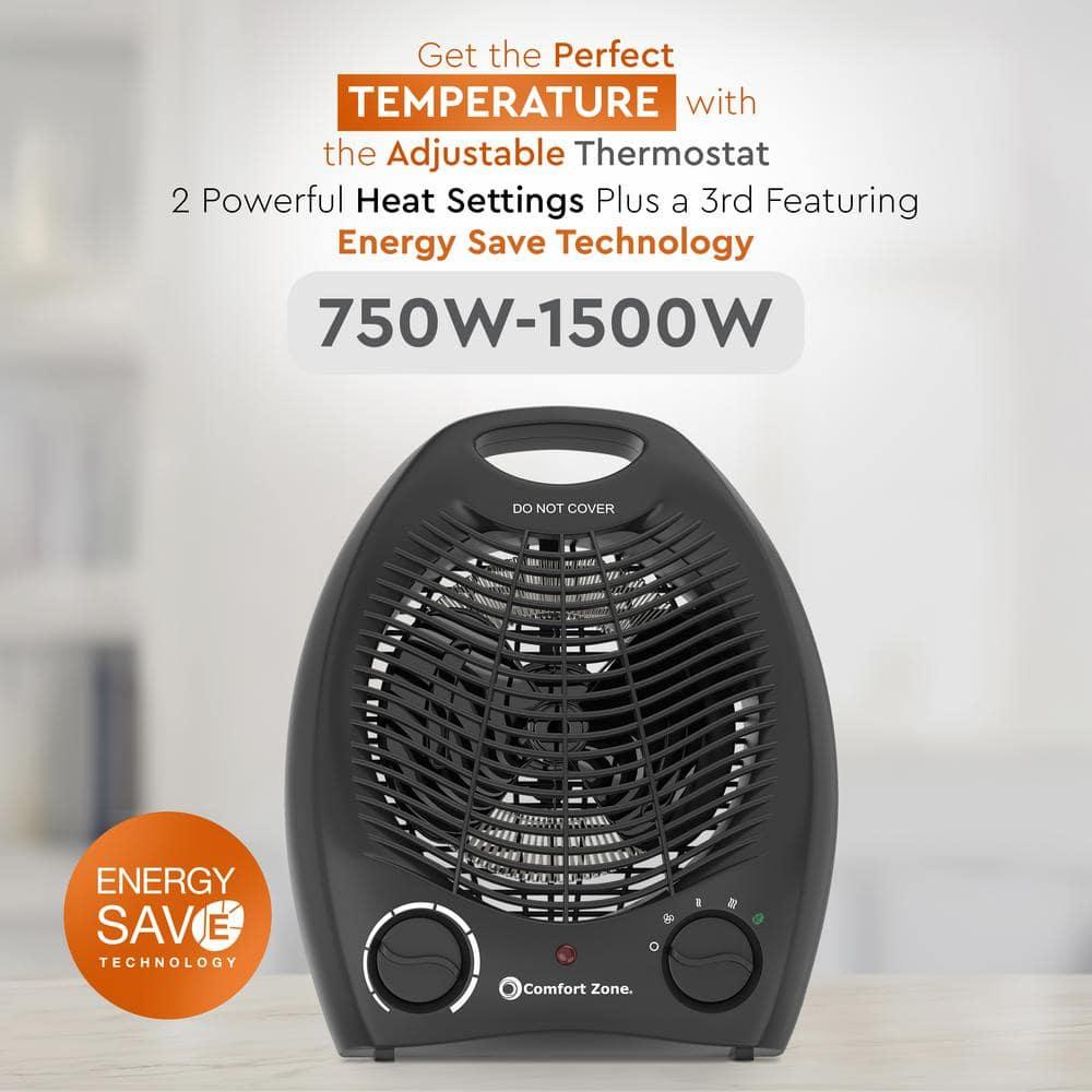 Comfort Zone Fan-Forced Portable Space Heater with Thermostat, Black