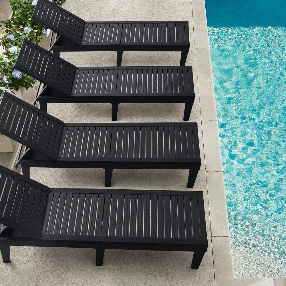 Nestl Waterproof Chaise Lounge Chair - Set of 4 Adjustable Lightweight Black Outdoor Patio Chairs