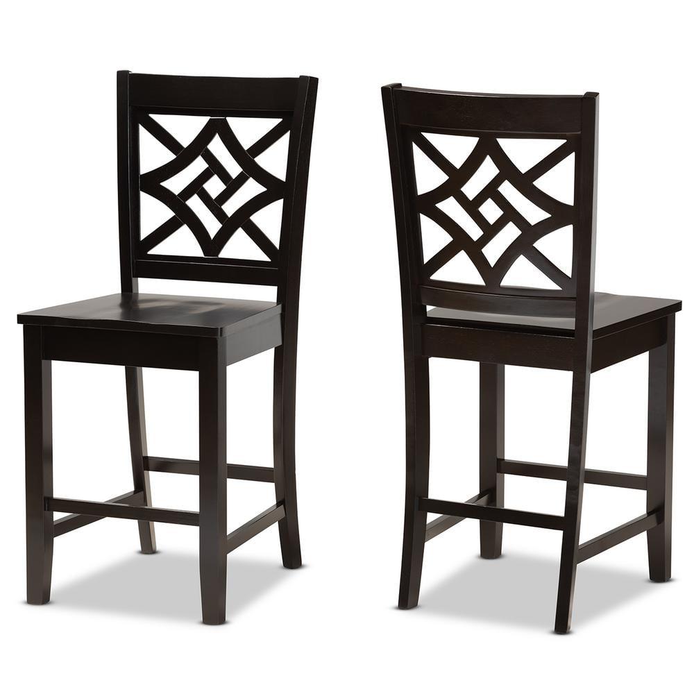 2pc Nicolette Wood Counter Height Barstools Brown - Baxton Studio: Oval Back, Polyester Upholstery, 24" Seat