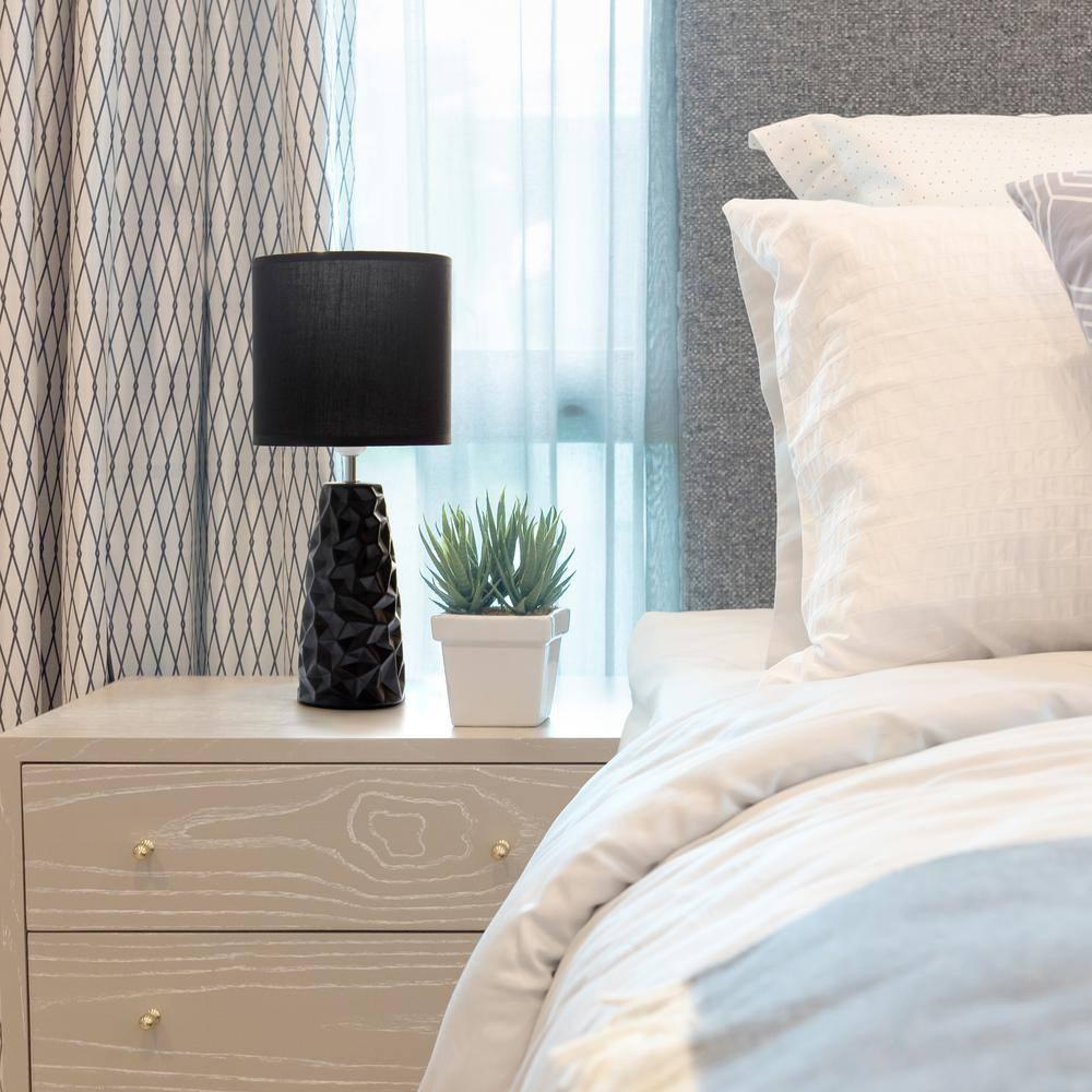 Sculpted Ceramic Table Lamp Black - Simple Designs: Modern Bedside Light, ETL Listed, No Assembly Required