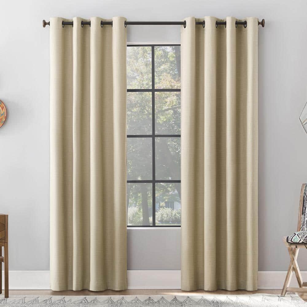 50"x84" Archaeo Total Blackout Textured Linen Blend Grommet Top Curtain Panel Stone: Modern Noise-Reducing Indoor Panel