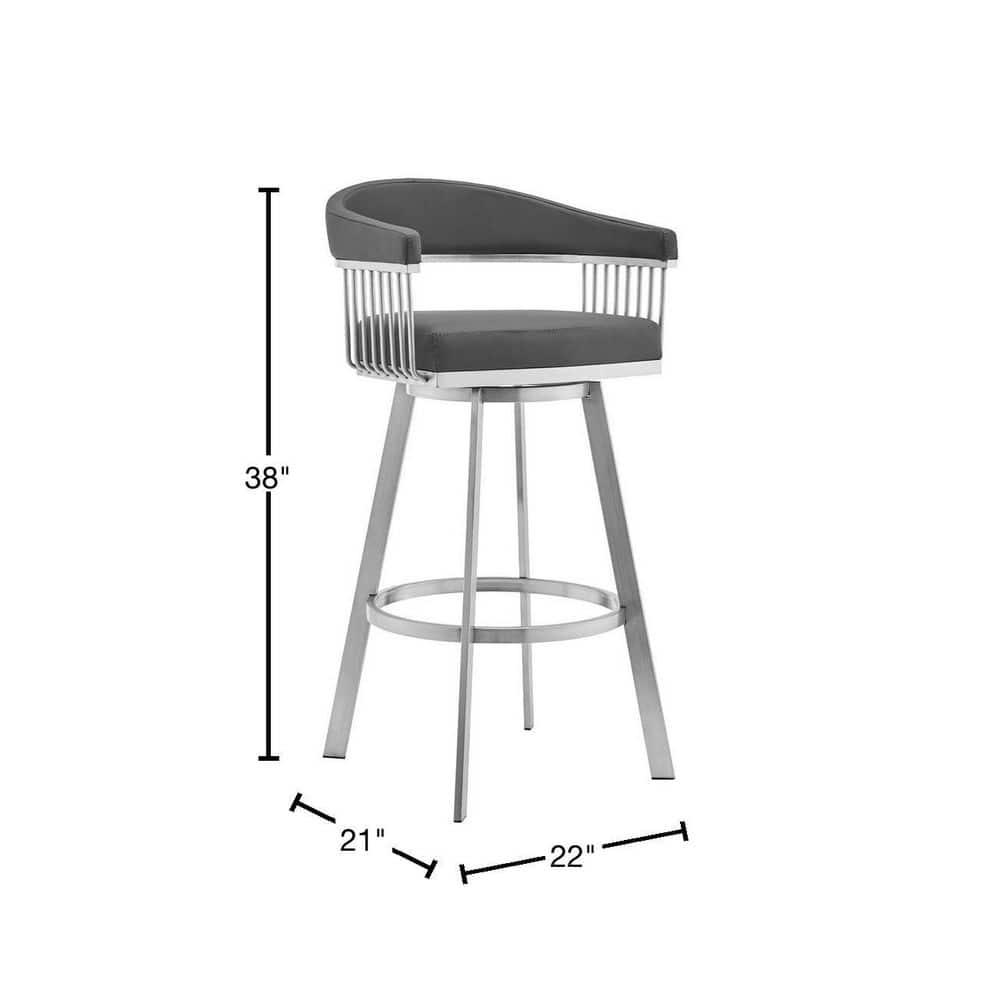 Armen Living Indoor Bronson 29" Gray Faux Leather and Brushed Stainless Steel Swivel Bar Stool