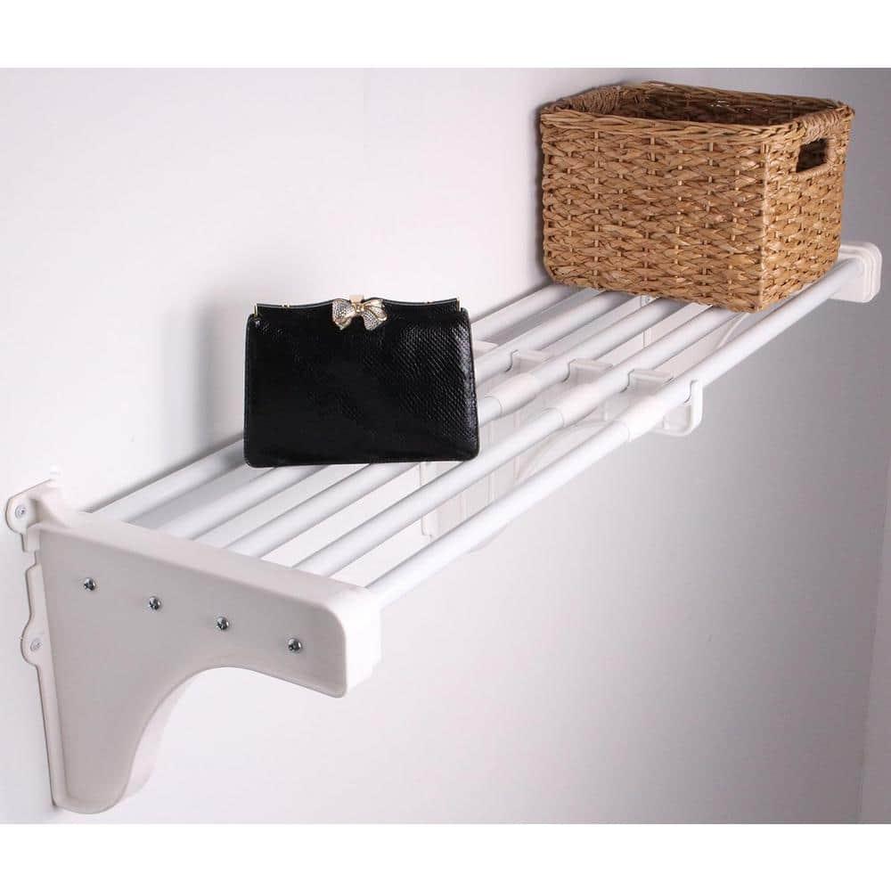 EZ Shelf-Expandable-Garage Shelf- -White- Easy to Install -Strong (up to 250 Lbs)- Wire Shelving Alternative –Wall Mounted Garage Shelf Organizer (White, 40.5" - 75")