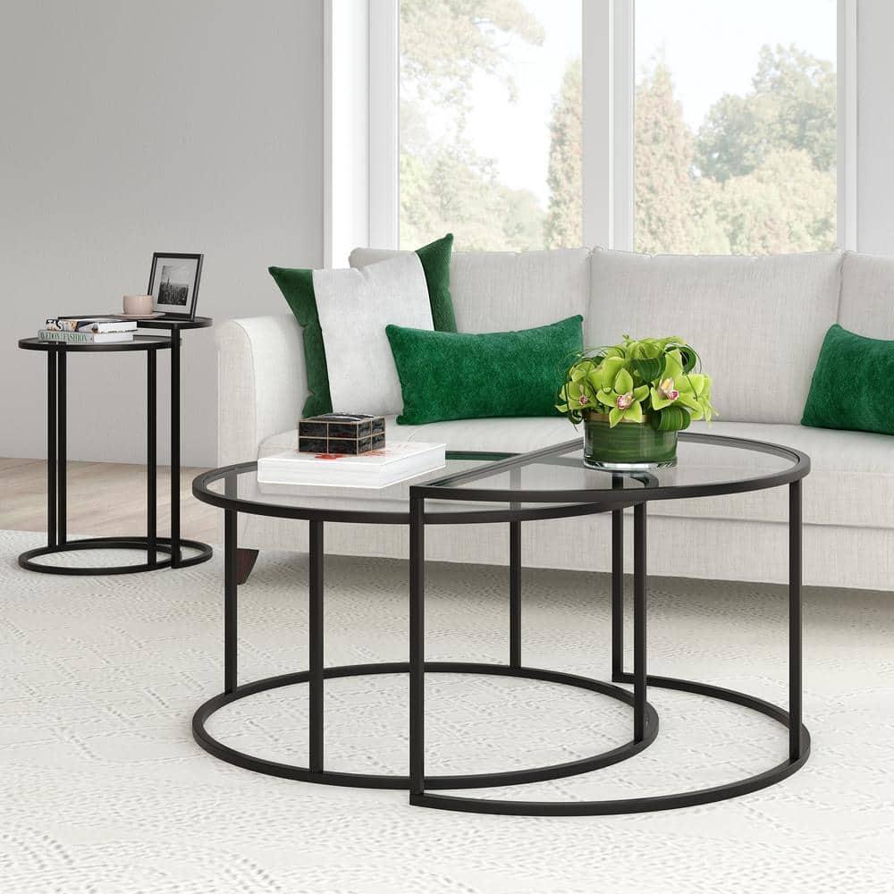 Evelyn&Zoe Luna Round & Demilune Nested Coffee Table, Blackened Bronze