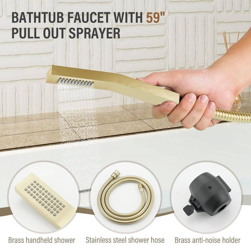 3 Handles Deck Mounted Bathroom Tub Faucet Trim with Handshower