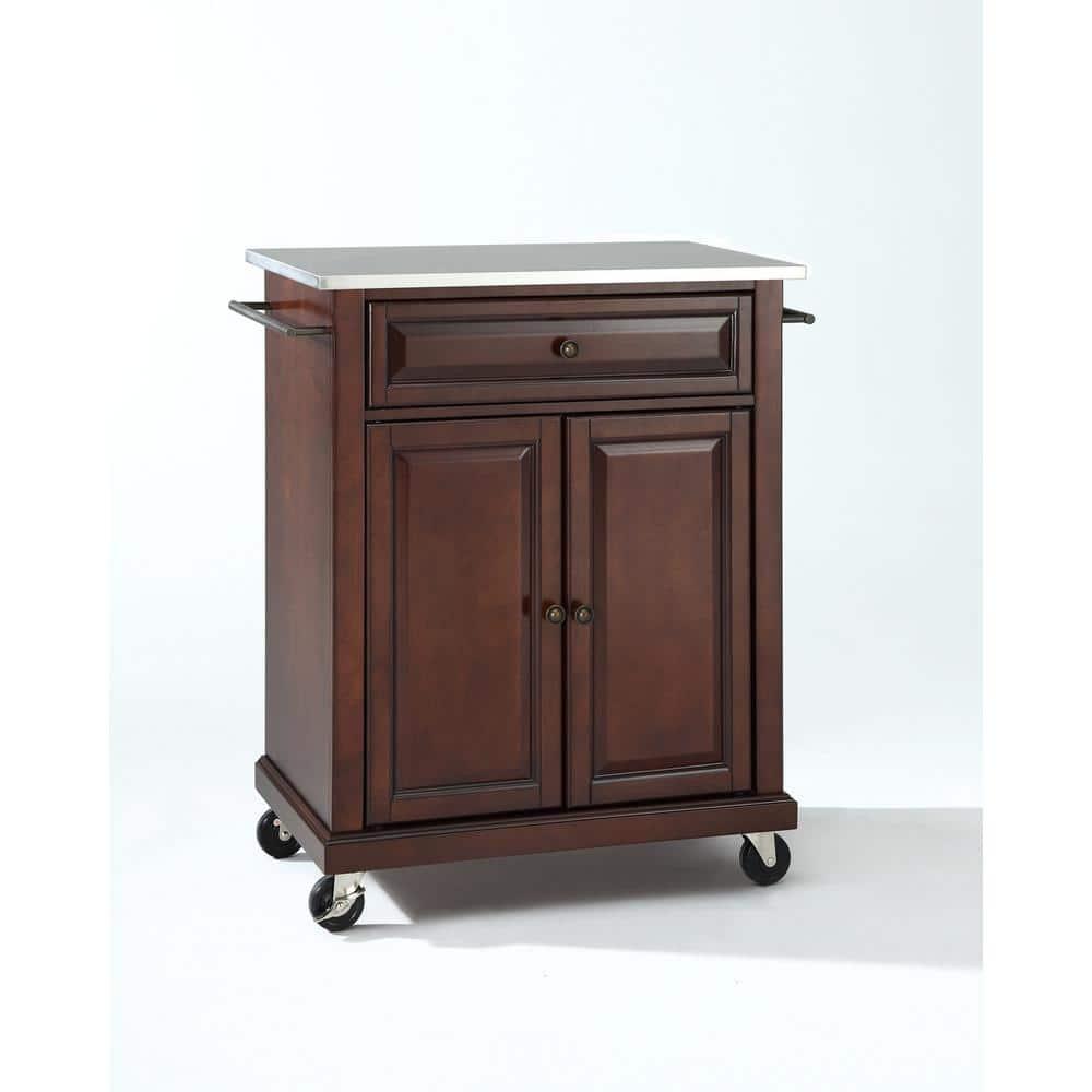 Compact Stainless Steel Top Kitchen Cart Mahogany - Crosley: Mobile Island with Storage & Towel Bars