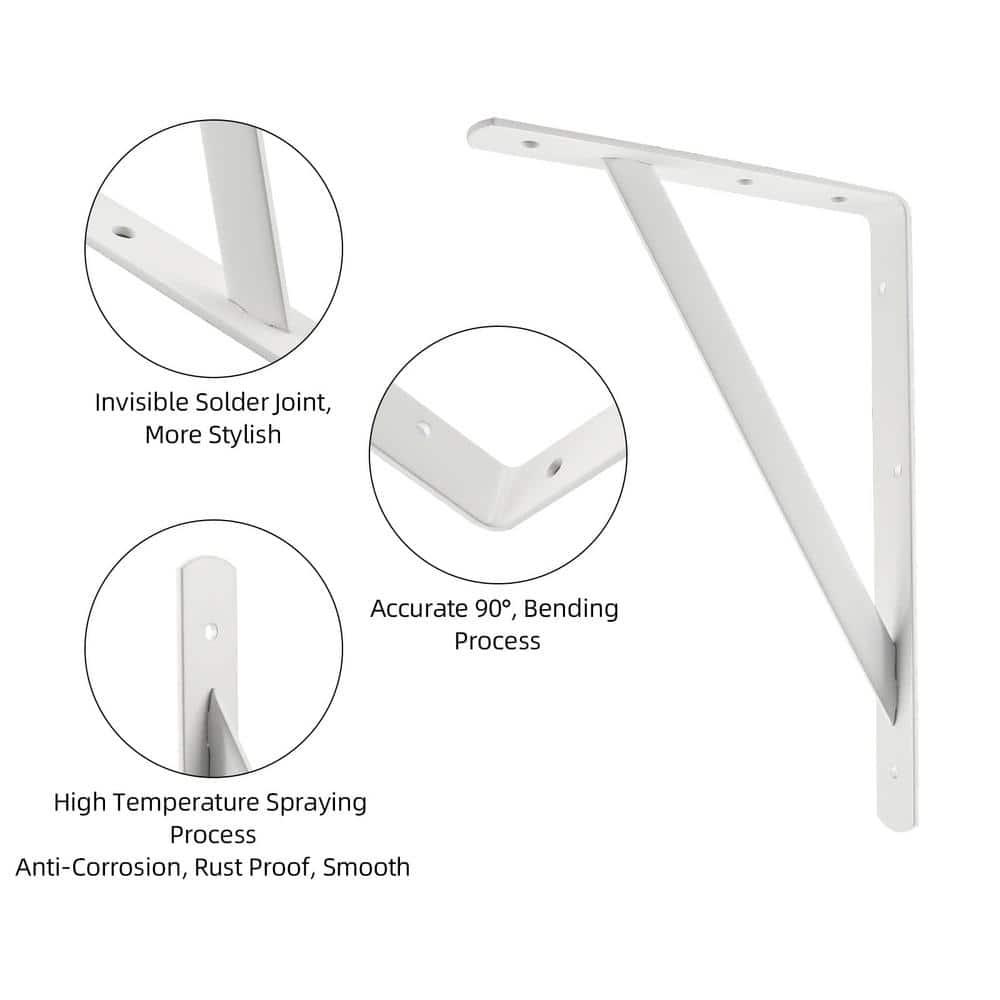 HOME MASTER HARDWARE 12 x 8 inch Heavy Duty Shelf Brackets, Load Capacity: 600lb, 10-Pack White Metal L Supports for Wall Mounted Wood Shelving, Shelves Bracket with Screws