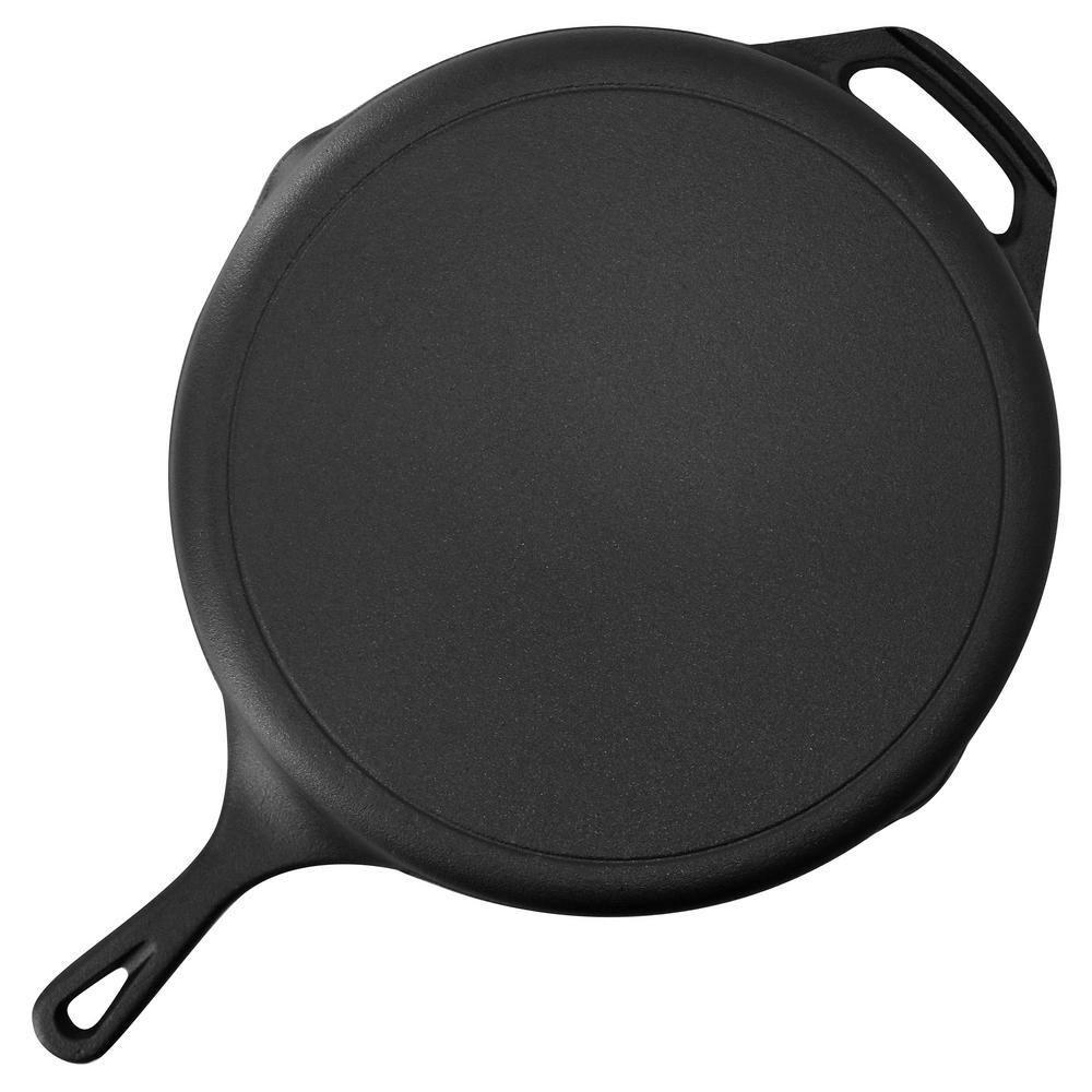 MegaChef 14 Piece Cast Iron Skillet Set with Tempered Glass Lids & Silicone Holders