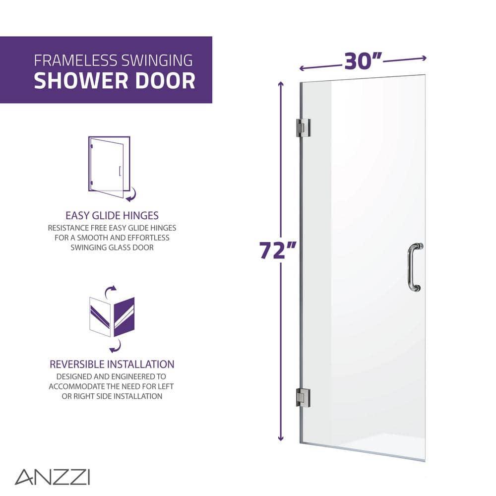 Fellow Series 30" x 72" Hinged Frameless Shower Door