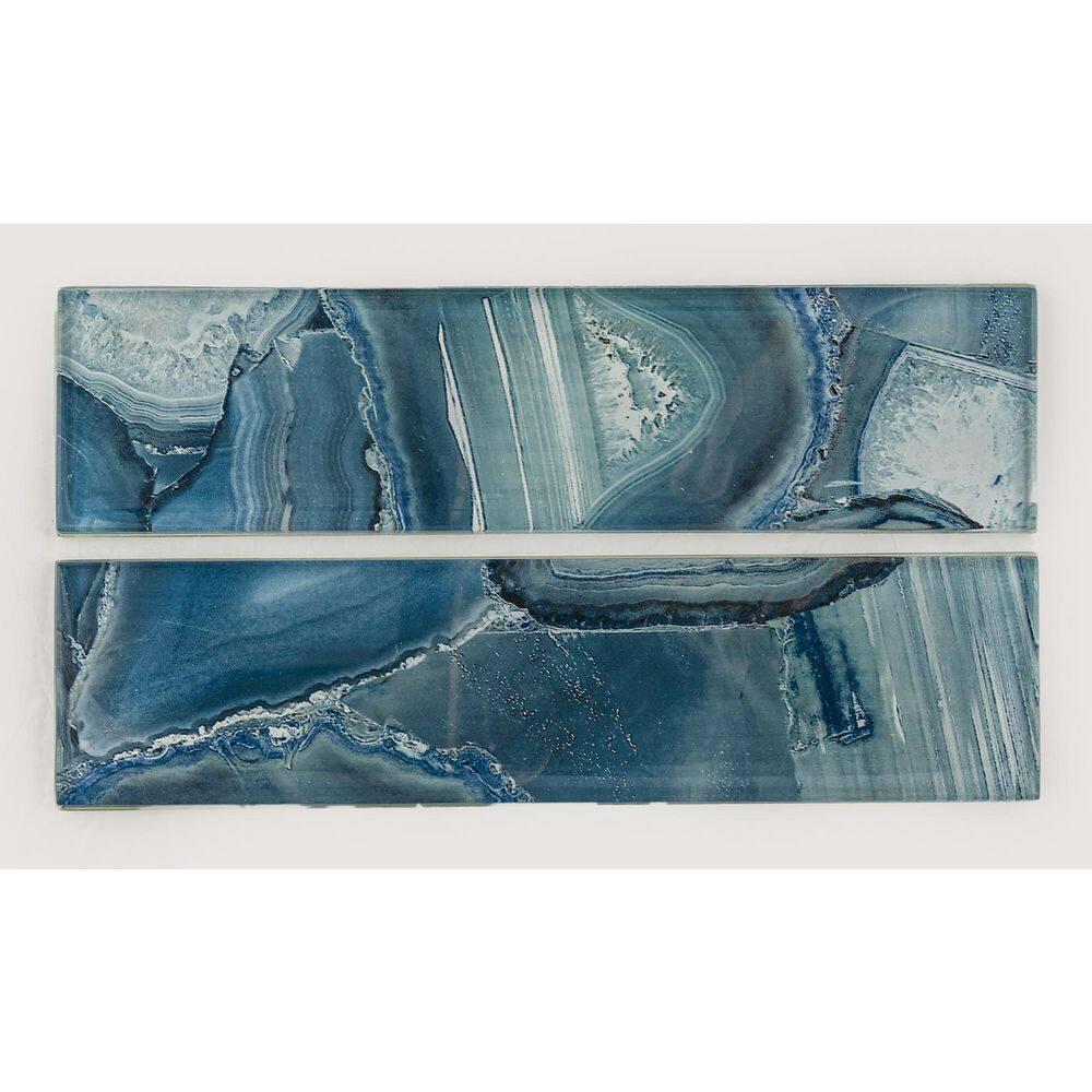 Muestra: Azul Capri Místico de 3 Pulgadas. x 12 Pulgadas. Azulejo de Pared de Mosaico de Vidrio Pulido con Apariencia de Mármol y Junta de Ladrillo Del Metro