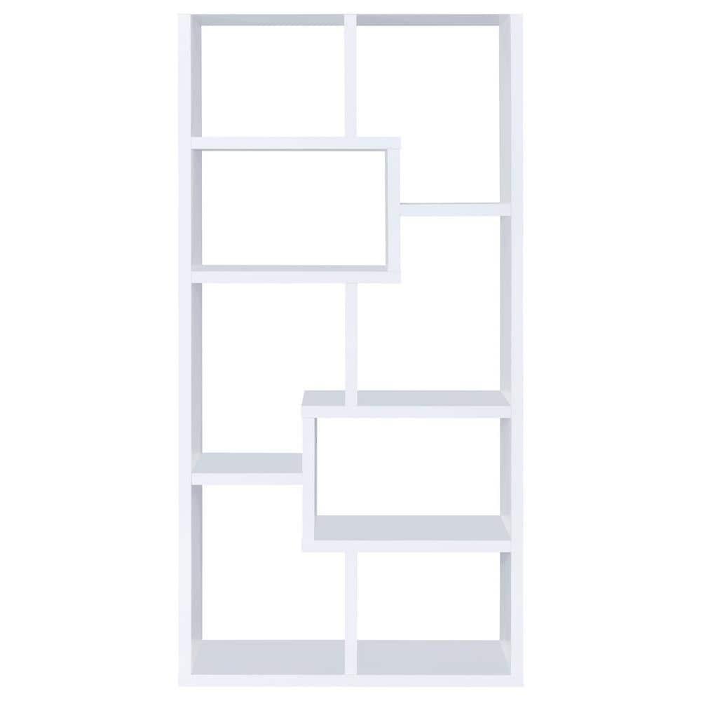 70.75" Theo 8 Shelf Bookcase White - Coaster: Laminated, Modern Style, Open Back, Fixed Shelves