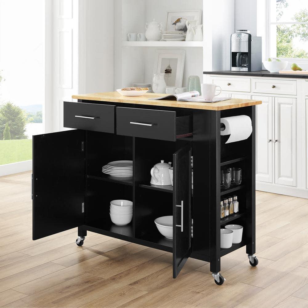 Crosley Savannah Wood Top Kitchen Island Cart in Black